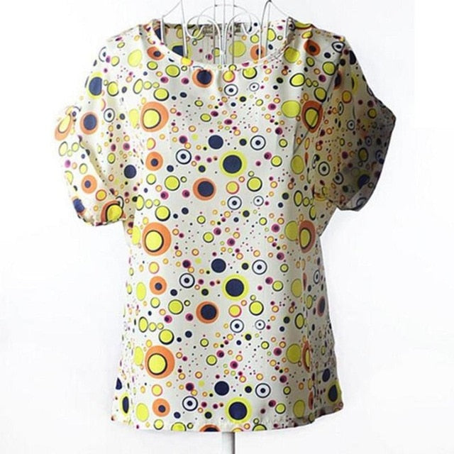 2020 New Large Size Women Pprinting Blouse Bird Bat Shirt Short-Sleeved Chiffon Blusas Femininas Roupas Summer Style