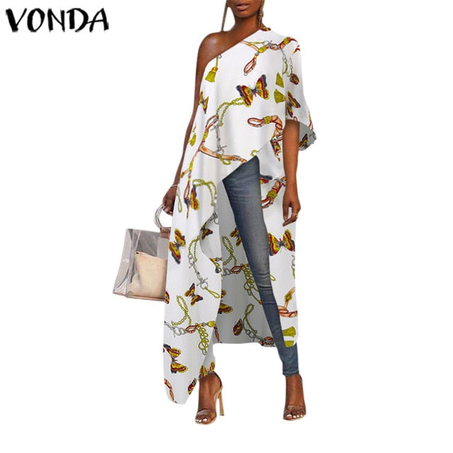 VONDA 2020 Summer Tunic Women Sexy Off One Shoulder Party Shirts Holiday Tops Plus Size Elegant Bohemian Blusas Femininas