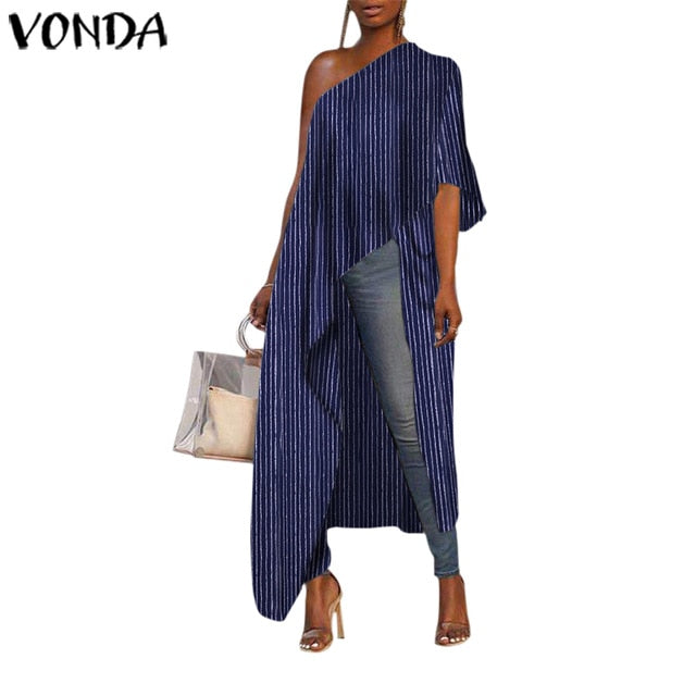 VONDA 2020 Summer Tunic Women Sexy Off One Shoulder Party Shirts Holiday Tops Plus Size Elegant Bohemian Blusas Femininas