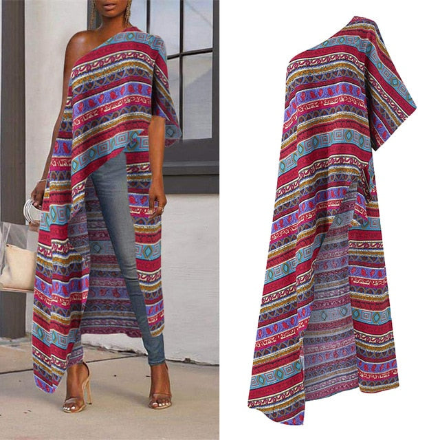 VONDA 2020 Summer Tunic Women Sexy Off One Shoulder Party Shirts Holiday Tops Plus Size Elegant Bohemian Blusas Femininas