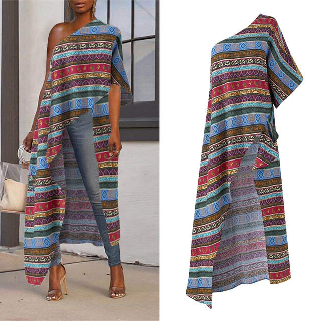 VONDA 2020 Summer Tunic Women Sexy Off One Shoulder Party Shirts Holiday Tops Plus Size Elegant Bohemian Blusas Femininas