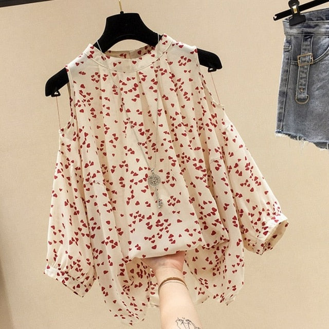 Cat Print Summer New Slim Top Vintage White Black Chiffon Shirt Women Blouses Casual Short Sleeve White Tops Blusas Mujer