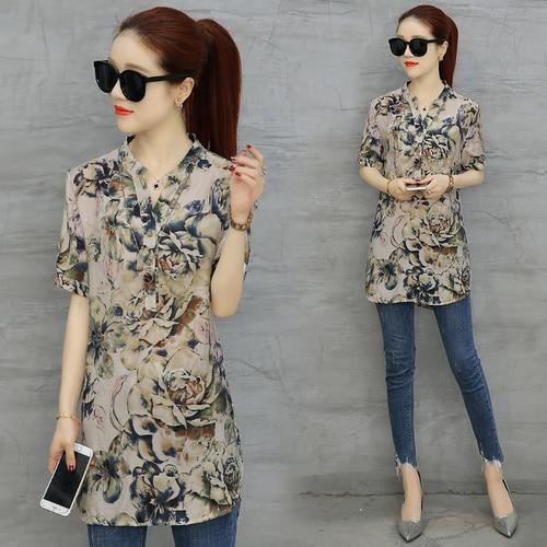 2020 fashion chiffon women's clothing short sleeve loose plus size women shirt blouse v-neck printing women tops blusas D532 30
