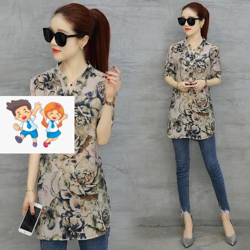 2020 fashion chiffon women's clothing short sleeve loose plus size women shirt blouse v-neck printing women tops blusas D532 30