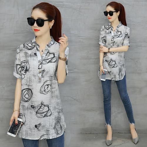 2020 fashion chiffon women's clothing short sleeve loose plus size women shirt blouse v-neck printing women tops blusas D532 30