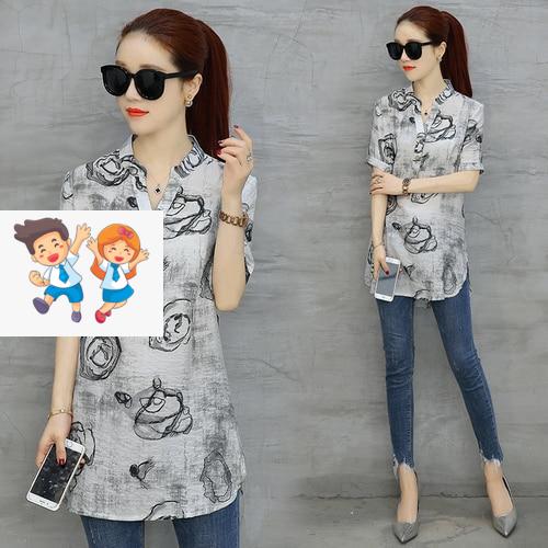 2020 fashion chiffon women's clothing short sleeve loose plus size women shirt blouse v-neck printing women tops blusas D532 30