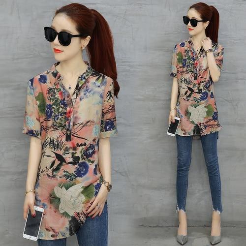 2020 fashion chiffon women's clothing short sleeve loose plus size women shirt blouse v-neck printing women tops blusas D532 30