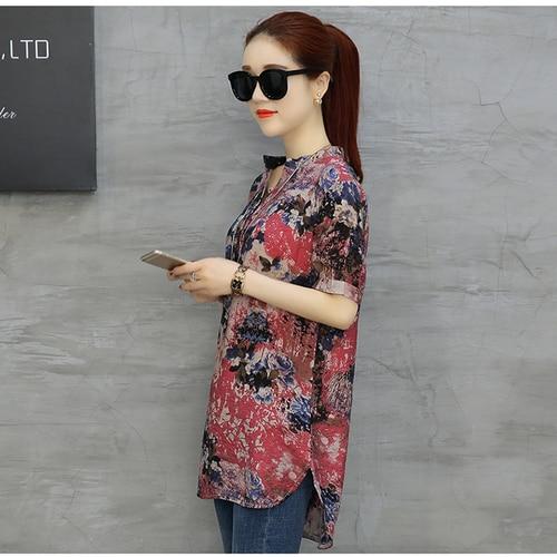2020 fashion chiffon women's clothing short sleeve loose plus size women shirt blouse v-neck printing women tops blusas D532 30