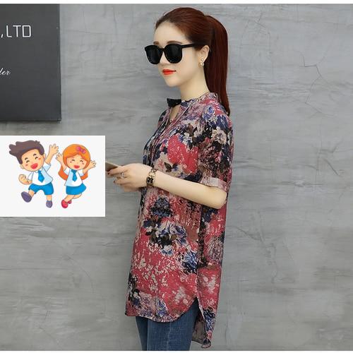 2020 fashion chiffon women's clothing short sleeve loose plus size women shirt blouse v-neck printing women tops blusas D532 30