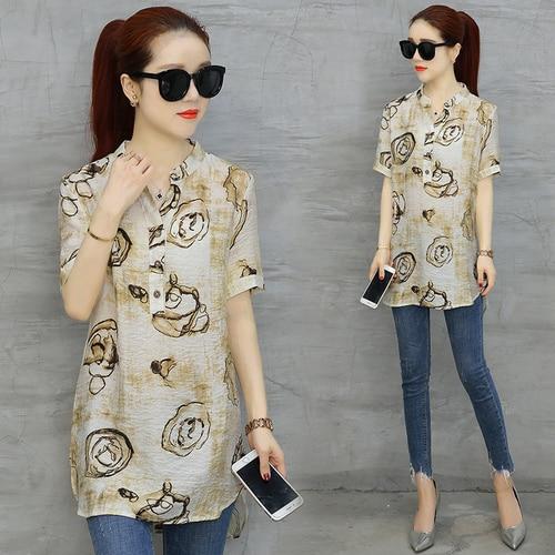 2020 fashion chiffon women's clothing short sleeve loose plus size women shirt blouse v-neck printing women tops blusas D532 30