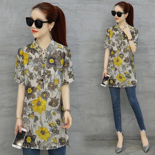 2020 fashion chiffon women's clothing short sleeve loose plus size women shirt blouse v-neck printing women tops blusas D532 30