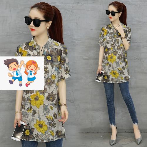 2020 fashion chiffon women's clothing short sleeve loose plus size women shirt blouse v-neck printing women tops blusas D532 30