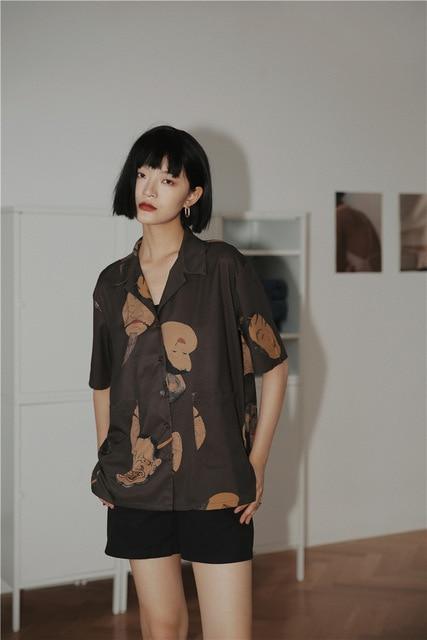 CHEERART Musashi Ukiyoe Japanese Streetwear Woman Blouses Shirts Short Sleeve Button Down Shirt Aesthetic Summer Top Clothes