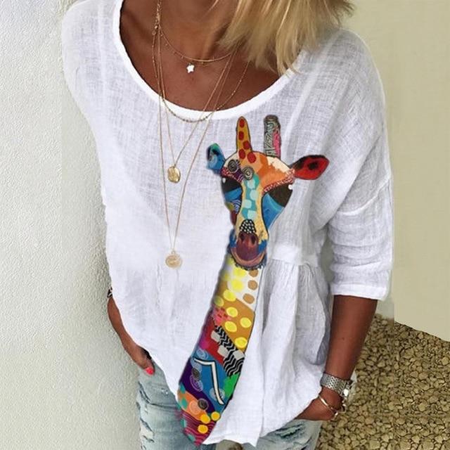 5XL Casual Women Three-Quarter Sleeve Blouse Elegant O Neck Shirt Pullovers 2020 Summer Daisy Flower Print Tops Blusa Streetwear