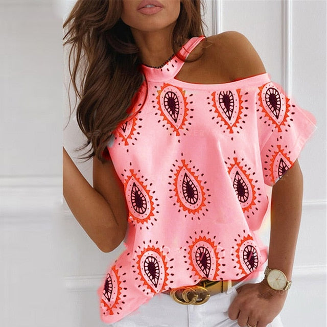 Sexy Off Shoulder Solid Color Blouse Women Shirts 2020 New Summer Short Sleeve Tops Casual Loose Halter Backless Ladies Blouses