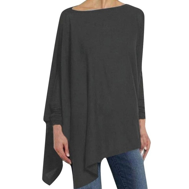 Jocoo Jolee Cotton Irregular Womens Tops And Blouses Casual O Neck Long Sleeve Loose Shirt Female Solid Sweatshirt Solid Pullove