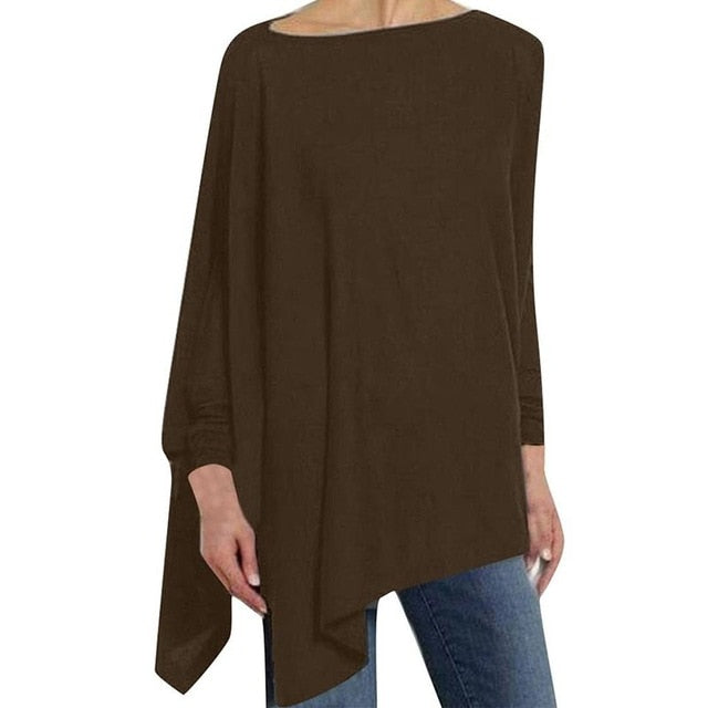 Jocoo Jolee Cotton Irregular Womens Tops And Blouses Casual O Neck Long Sleeve Loose Shirt Female Solid Sweatshirt Solid Pullove