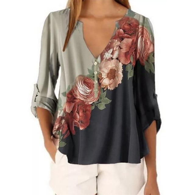2020 New Summer Short Sleeve Shirt Sexy V-neck Floral Print Tops Blouse Fashion Casual Shirt