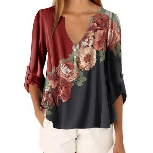 2020 New Summer Short Sleeve Shirt Sexy V-neck Floral Print Tops Blouse Fashion Casual Shirt