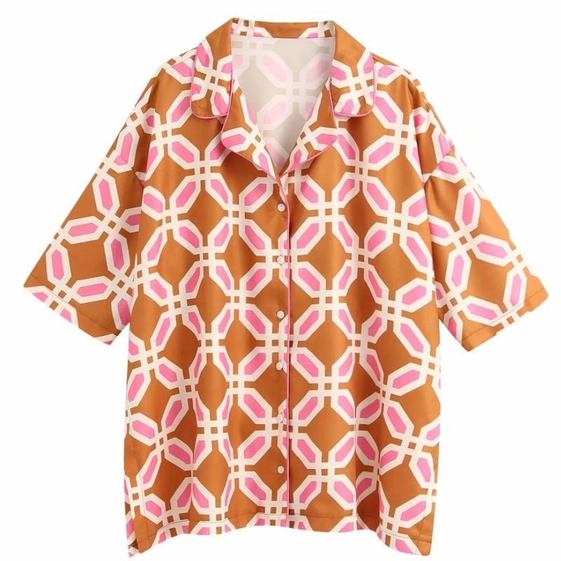 Hot Sale women geometric print casual kimono blouse shirts women chic business blusas homewear femininas chemise tops LS6396