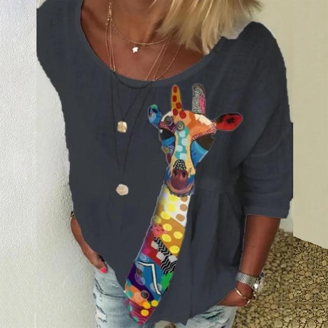 5XL Casual Women Three-Quarter Sleeve Blouse Elegant O Neck Shirt Pullovers 2020 Summer Daisy Flower Print Tops Blusa Streetwear