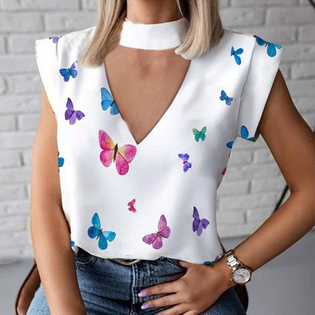 Elegant Lips Eyes Print Blouse Shirts Women O Neck Short Sleeve Basic Top 2020 Summer Casual Streetwear Shirt Pullover Feminine