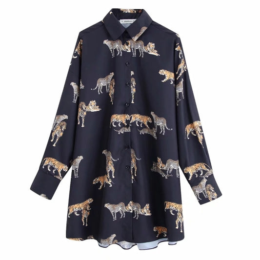 New 2020 women vintage animal print casual loose kimono blouse shirts women wild chic chemise blusas brand femininas tops LS6080