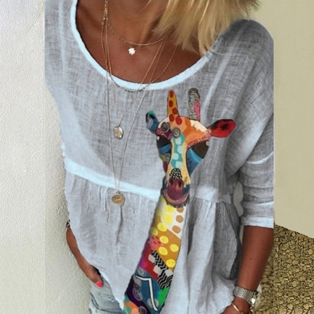 2020 Elegant Women O-Neck Shirt Blouse Summer Casual Three-Quarter Sleeve Shirt Pullover Plus Size Daisy Print Female Blusa Tops
