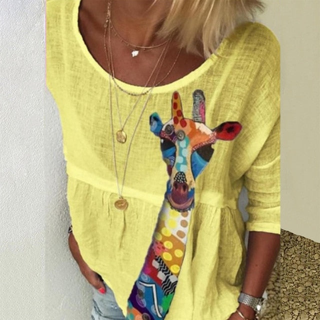 2020 Elegant Women O-Neck Shirt Blouse Summer Casual Three-Quarter Sleeve Shirt Pullover Plus Size Daisy Print Female Blusa Tops