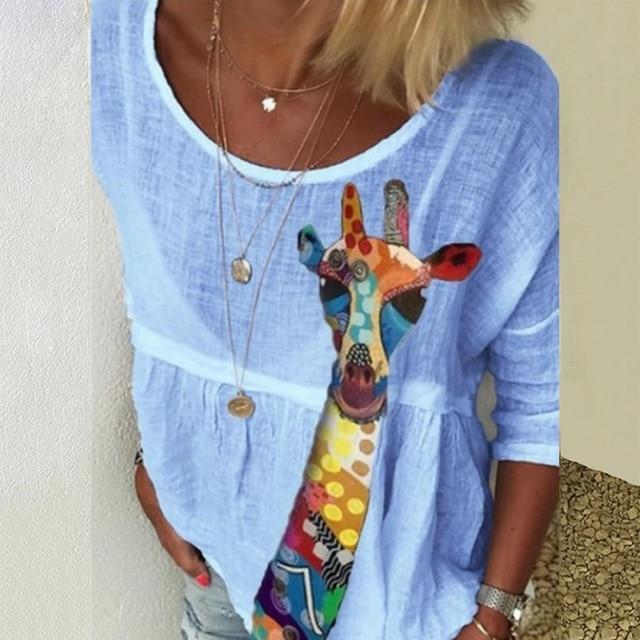 5XL Casual Women Three-Quarter Sleeve Blouse Elegant O Neck Shirt Pullovers 2020 Summer Daisy Flower Print Tops Blusa Streetwear