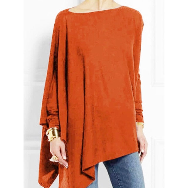 Jocoo Jolee Cotton Irregular Womens Tops And Blouses Casual O Neck Long Sleeve Loose Shirt Female Solid Sweatshirt Solid Pullove