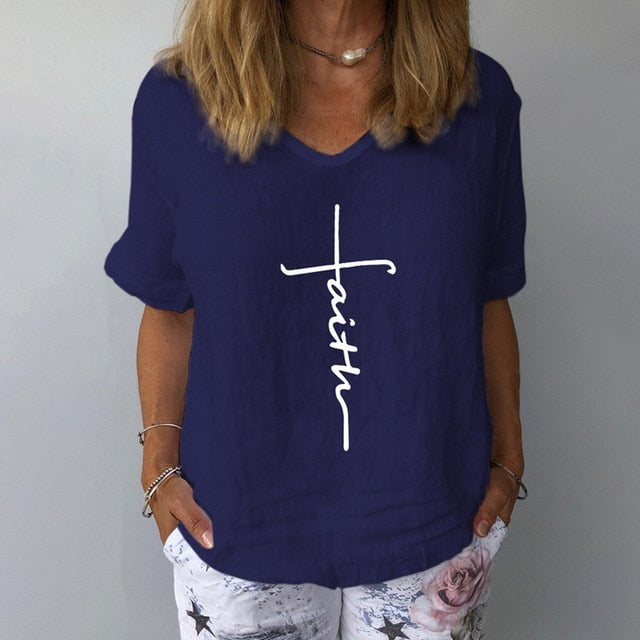 Summer Casual Floral Print Linen Cotton Blouse Women Elegant V Neck Short Sleeve Shirt Plus Size Tops and Blouses Streetwear 3XL