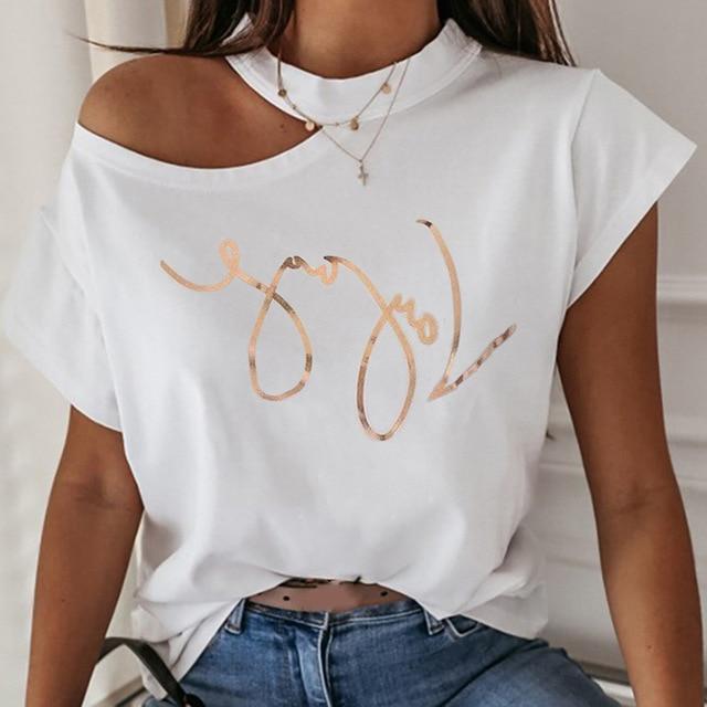 Women Elegant One Shoulder Butterfly Print Blouse Shirts 2020 Summer Sexy Irregular Pullovers Tops Ladies New Short Sleeve Blusa