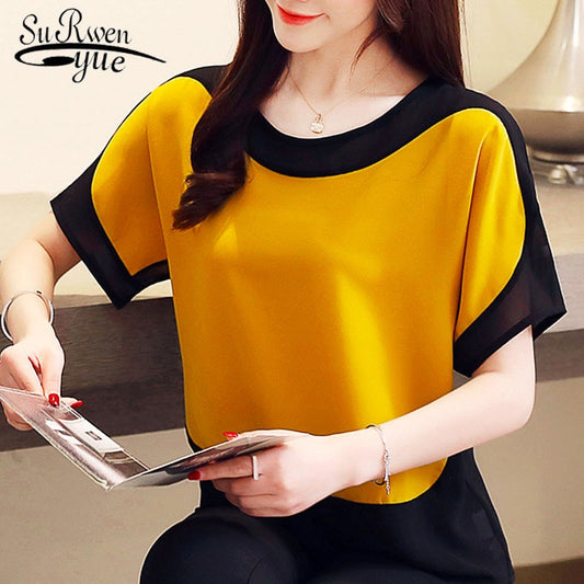 blusas mujer de moda 2020 chiffon blouse plus size ladies tops shirts Solid Short O-Neck Batwing Sleeve women blouse 3397 50