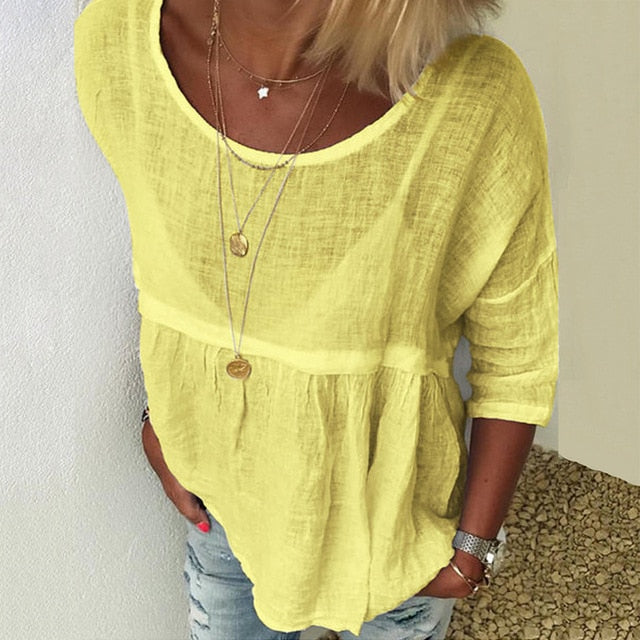 2020 Elegant Women O-Neck Shirt Blouse Summer Casual Three-Quarter Sleeve Shirt Pullover Plus Size Daisy Print Female Blusa Tops