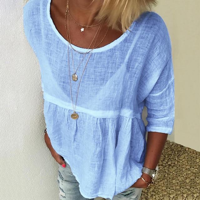 5XL Casual Women Three-Quarter Sleeve Blouse Elegant O Neck Shirt Pullovers 2020 Summer Daisy Flower Print Tops Blusa Streetwear