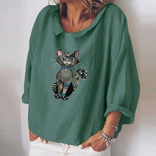 Women Autumn Long Sleeve Cotton Linen Blouse Shirts Elegant Floral Print Female Tops Ladies Casual Plus Size Streetwear Blouses