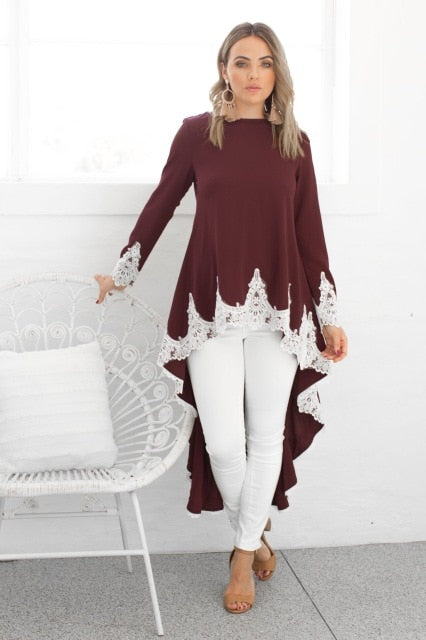 S-XXL Plus Size Women Bohemian Printed Long Sleeve Shirt Women Autumn Blouse Casual Ruffles Irregular Hem Female Tops Shirts D30