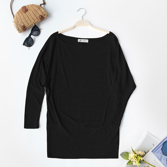 CUPSHE Gray Off-The-Shoulder Top Sexy Women Long Batwing Sleeve Shirt Tops Blouses 2020 Autumn Winter Girls Casual Pullover