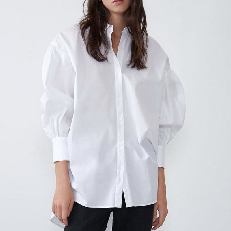 Stylish Women Long Shirt Autumn 2020 New Fashion White and Black Blouse Modern Lady Loose Long Sleeve Shirts
