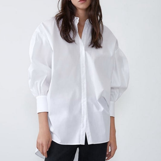 Stylish Women Long Shirt Autumn 2020 New Fashion White and Black Blouse Modern Lady Loose Long Sleeve Shirts