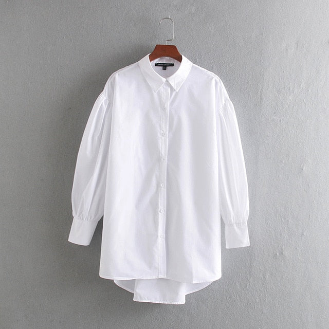 Stylish Women Long Shirt Autumn 2020 New Fashion White and Black Blouse Modern Lady Loose Long Sleeve Shirts