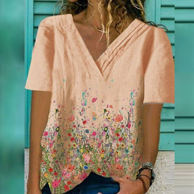 2020 Women Sexy V Neck Blouse Shirt Autumn Long Sleeve Tops Blusas Casual Floral Print Loose Shirt Pullover Streetwear Plus Size