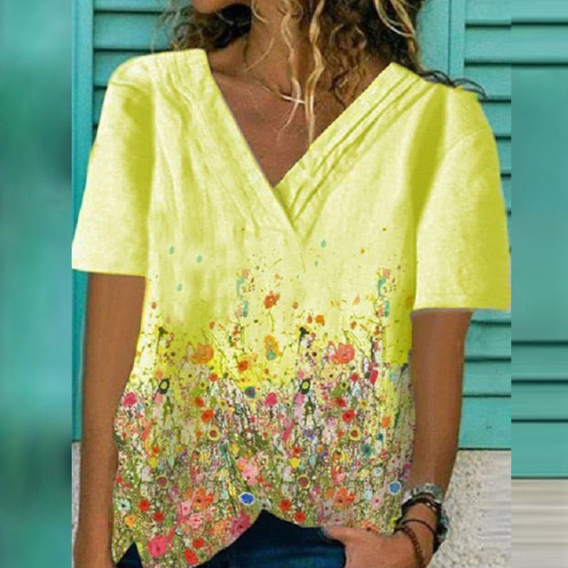 2020 Women Sexy V Neck Blouse Shirt Autumn Long Sleeve Tops Blusas Casual Floral Print Loose Shirt Pullover Streetwear Plus Size