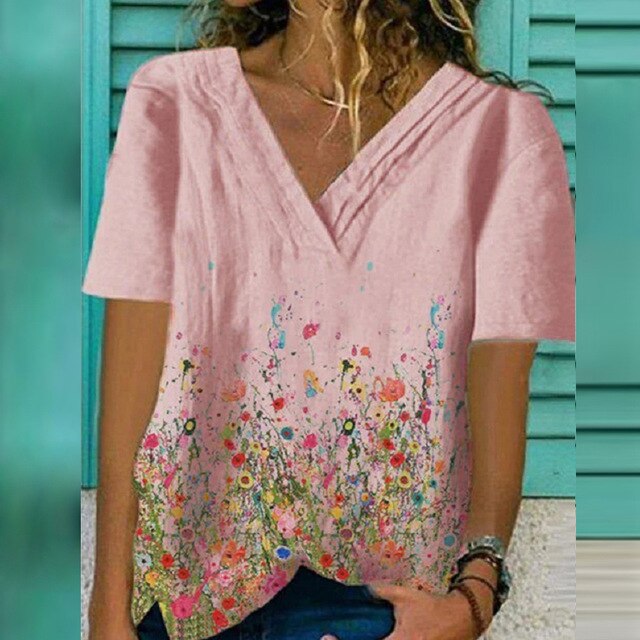 2020 Women Sexy V Neck Blouse Shirt Autumn Long Sleeve Tops Blusas Casual Floral Print Loose Shirt Pullover Streetwear Plus Size