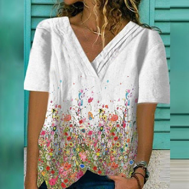 2020 Women Sexy V Neck Blouse Shirt Autumn Long Sleeve Tops Blusas Casual Floral Print Loose Shirt Pullover Streetwear Plus Size