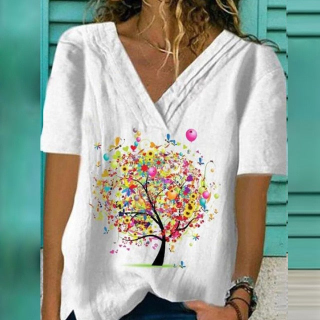 2020 Women Sexy V Neck Blouse Shirt Autumn Long Sleeve Tops Blusas Casual Floral Print Loose Shirt Pullover Streetwear Plus Size