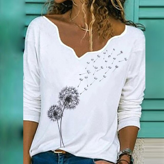 2020 Women Sexy V Neck Blouse Shirt Autumn Long Sleeve Tops Blusas Casual Floral Print Loose Shirt Pullover Streetwear Plus Size