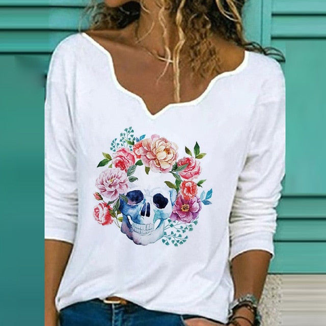 2020 Women Sexy V Neck Blouse Shirt Autumn Long Sleeve Tops Blusas Casual Floral Print Loose Shirt Pullover Streetwear Plus Size