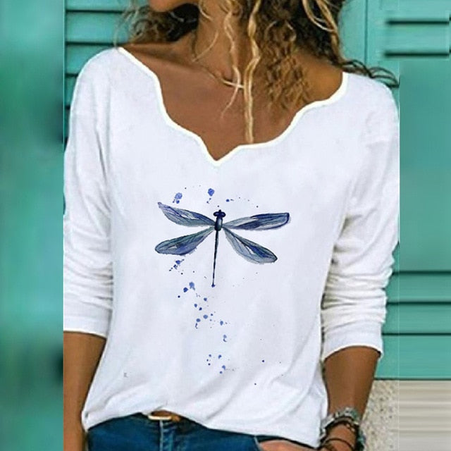 2020 Women Sexy V Neck Blouse Shirt Autumn Long Sleeve Tops Blusas Casual Floral Print Loose Shirt Pullover Streetwear Plus Size